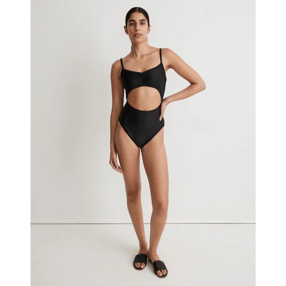 Madewell Cinched Cutout One Piece Swimsuit True Black‎ Size Large NJ868